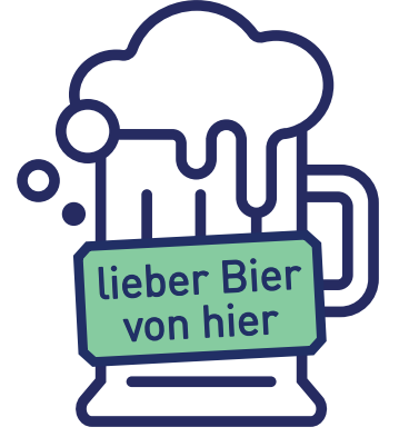 Bierglas mit Schild: Lieber Bier von hier